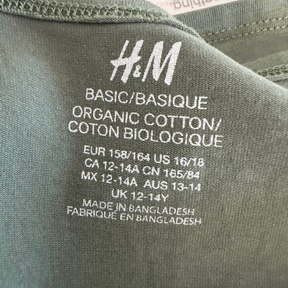 H&M Basic Tank Top Girls 16/18 Green Knotted Hem Cropped Palm Tree Embroidered - Picture 7 of 9